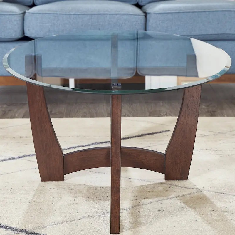 Mesa de centro redonda de cristal templado negra/marrón, 2 personas, 23.5"