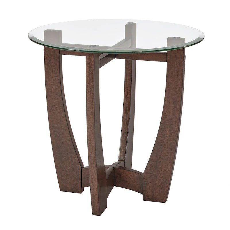 Mesa de centro redonda de cristal templado negra/marrón, 2 personas, 23.5"