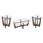 Mesa de centro redonda de cristal templado negra/marrón, 2 personas, 23.5"