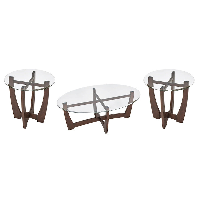 Mesa de centro redonda de cristal templado negra/marrón, 2 personas, 23.5"