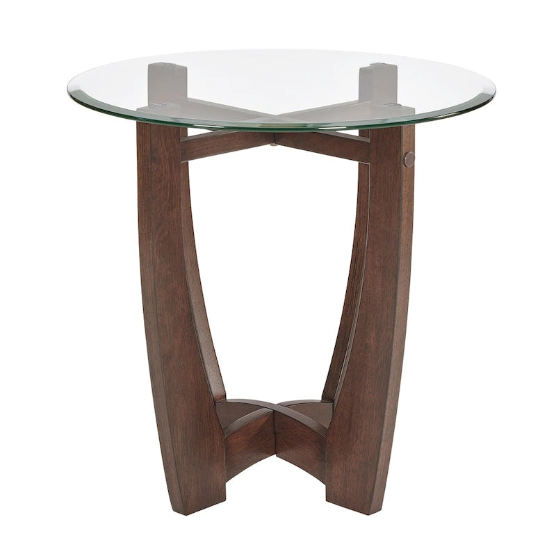 Mesa de centro redonda de cristal templado negra/marrón, 2 personas, 23.5"