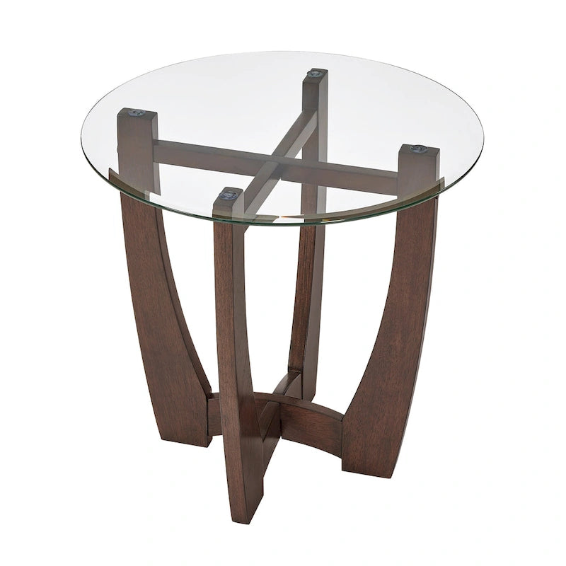 Mesa de centro redonda de cristal templado negra/marrón, 2 personas, 23.5"