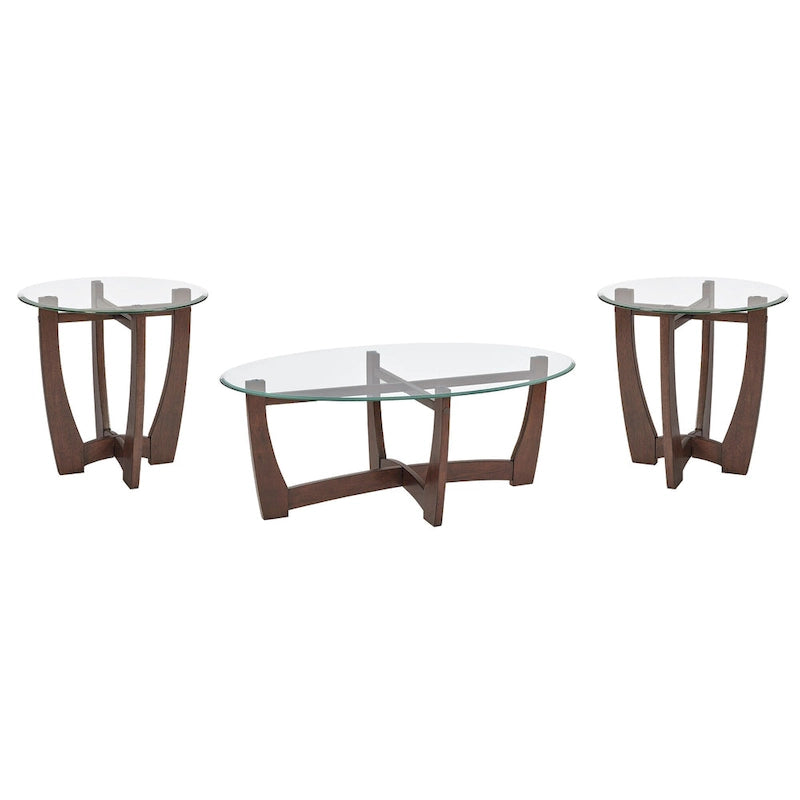 Mesa de centro redonda de cristal templado negra/marrón, 2 personas, 23.5"