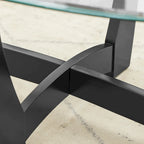 Mesa de centro redonda de cristal templado negra/marrón, 2 personas, 23.5"