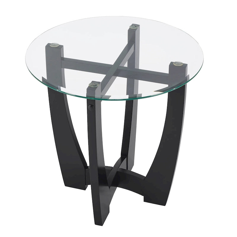 Mesa de centro redonda de cristal templado negra/marrón, 2 personas, 23.5"