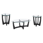 Mesa de centro redonda de cristal templado negra/marrón, 2 personas, 23.5"