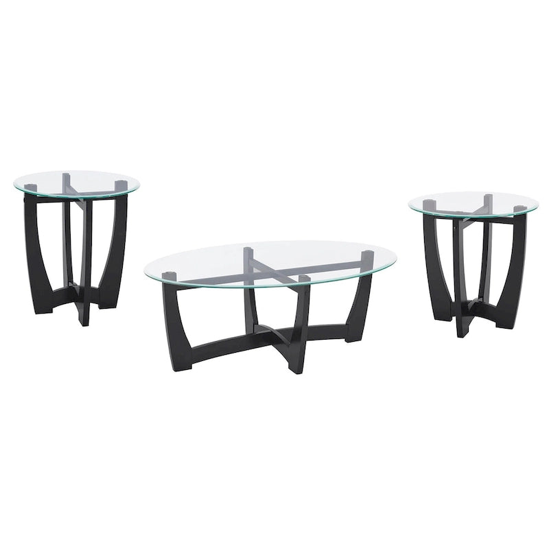 Mesa de centro redonda de cristal templado negra/marrón, 2 personas, 23.5"