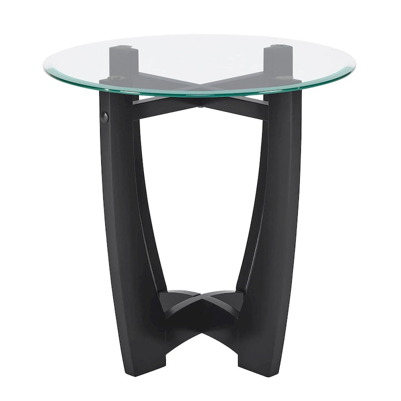Mesa de centro redonda de cristal templado negra/marrón, 2 personas, 23.5"