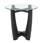 Mesa de centro redonda de cristal templado negra/marrón, 2 personas, 23.5"