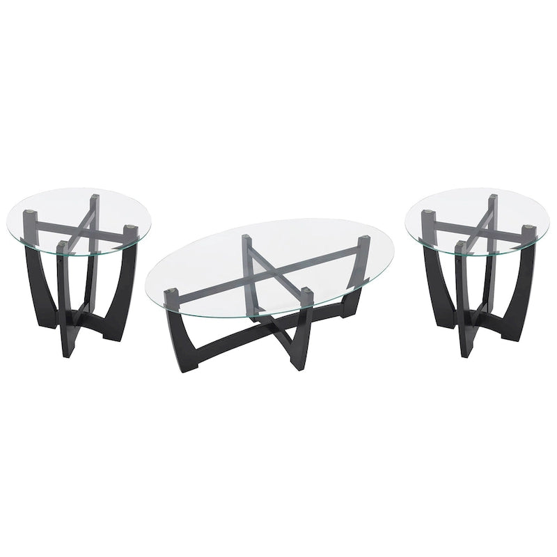 Mesa de centro redonda de cristal templado negra/marrón, 2 personas, 23.5"