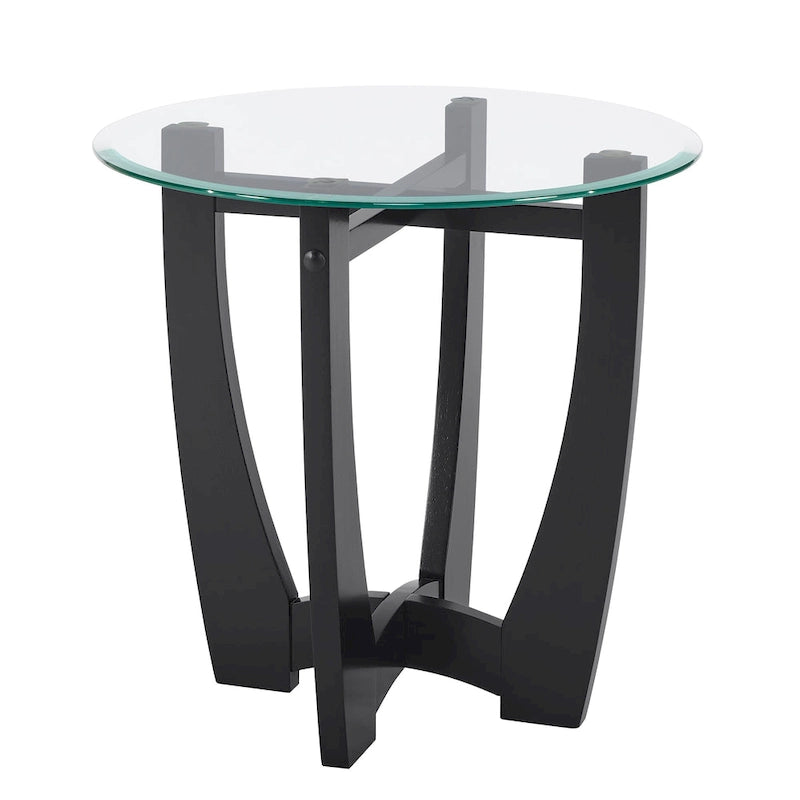 Mesa de centro redonda de cristal templado negra/marrón, 2 personas, 23.5"
