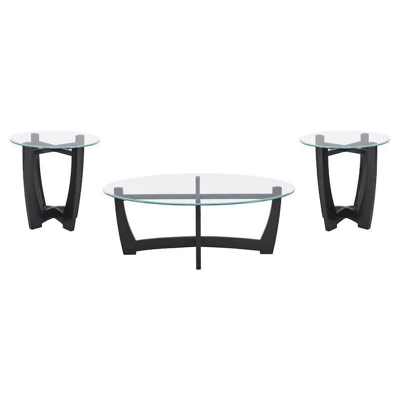 Mesa de centro redonda de cristal templado negra/marrón, 2 personas, 23.5"
