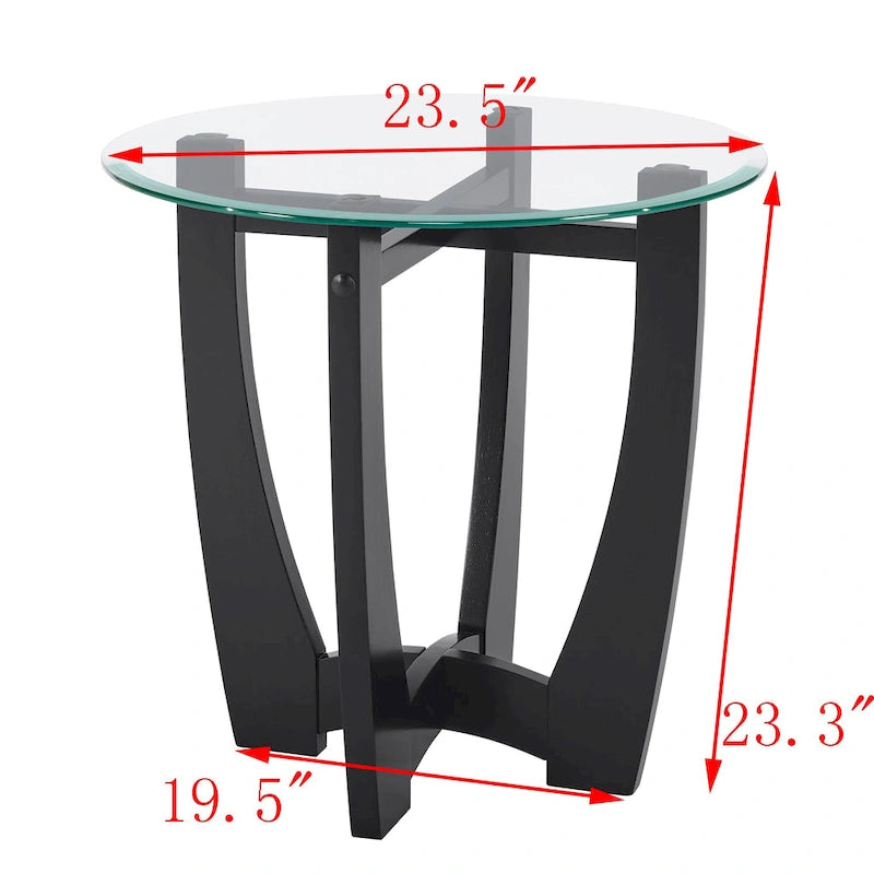 Mesa de centro redonda de cristal templado negra/marrón, 2 personas, 23.5"