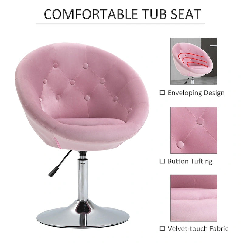 Taburete individual giratorio de terciopelo rosa
