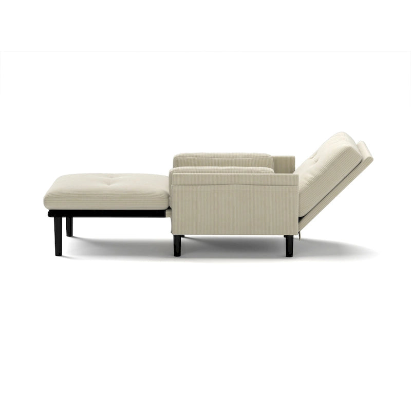 Sofá individual convertible de terciopelo marfil, sillón y cama