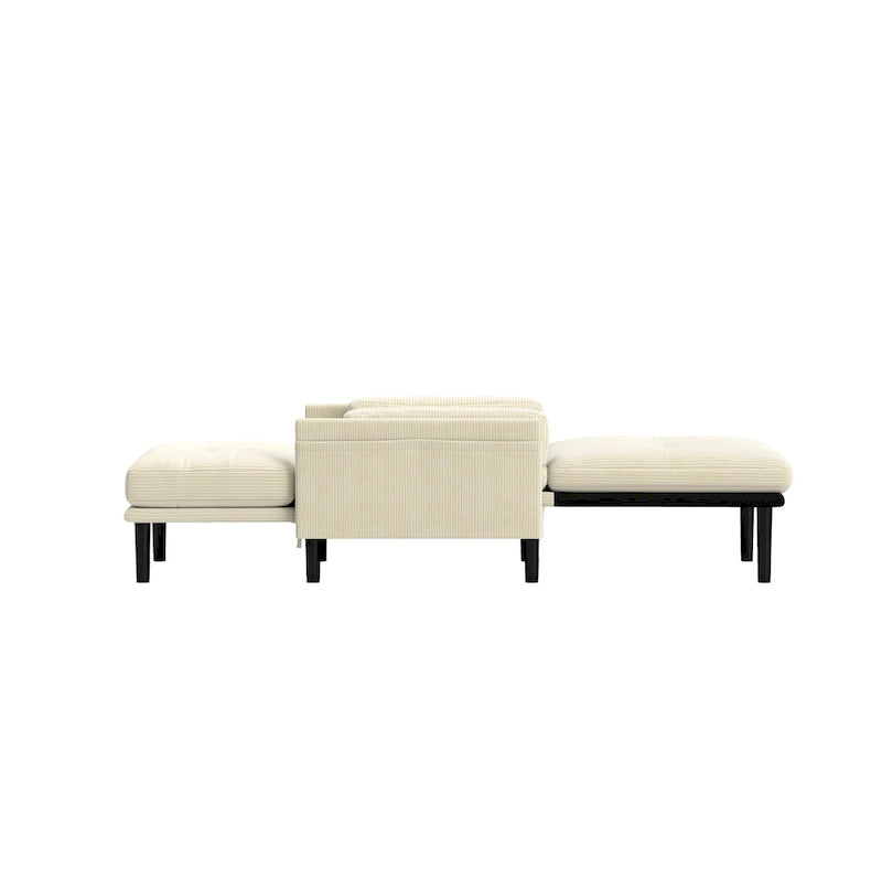 Sofá individual convertible de terciopelo marfil, sillón y cama