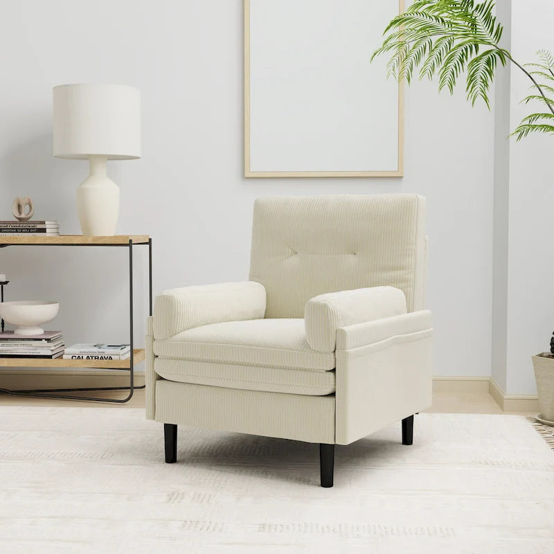 Sofá individual convertible de terciopelo marfil, sillón y cama