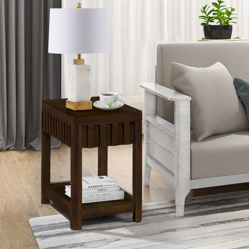 Mesa auxiliar de madera maciza en color espresso/marrón con estante abierto, 1 unidad