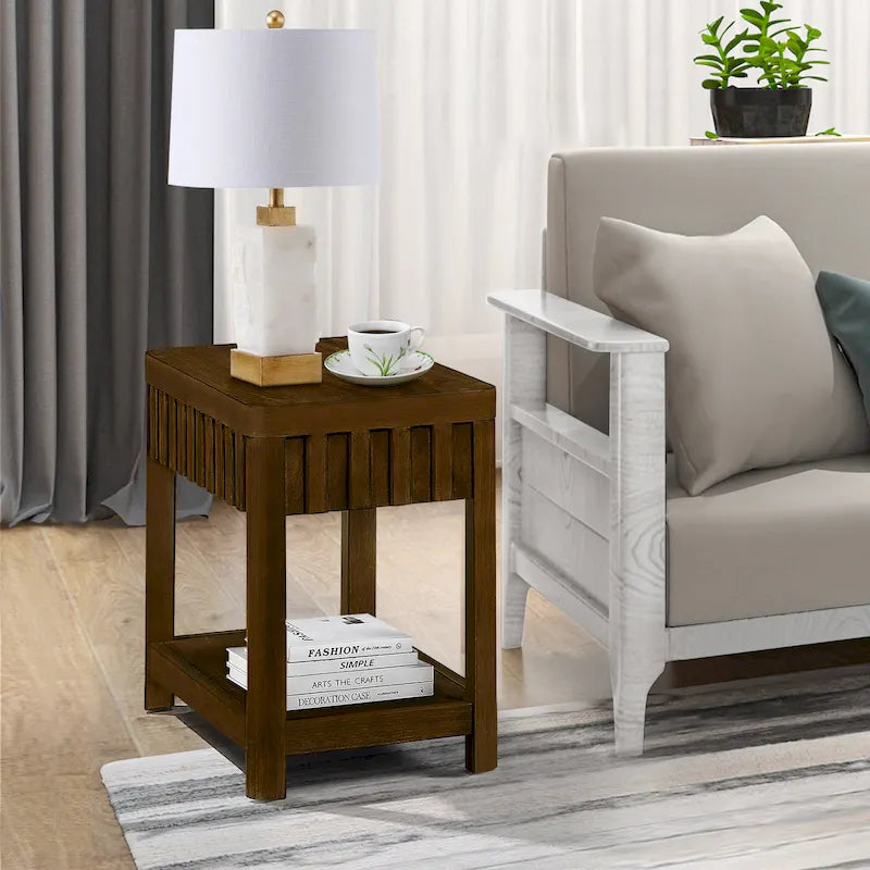 Mesa auxiliar de madera maciza en color espresso/marrón con estante abierto, 1 unidad