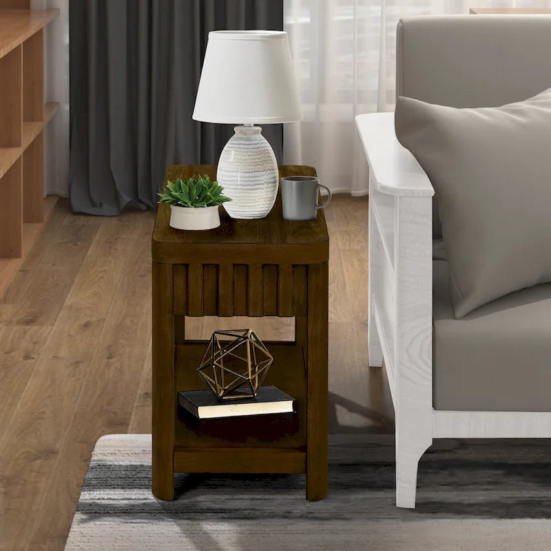 Mesa auxiliar de madera maciza en color espresso/marrón con estante abierto, 1 unidad