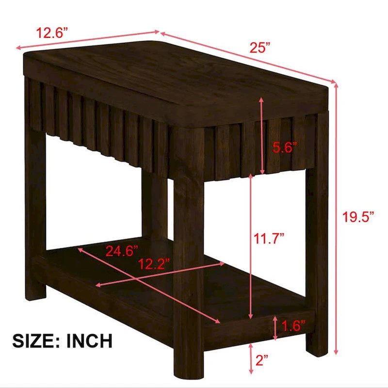 Mesa auxiliar de madera maciza en color espresso/marrón con estante abierto, 1 unidad
