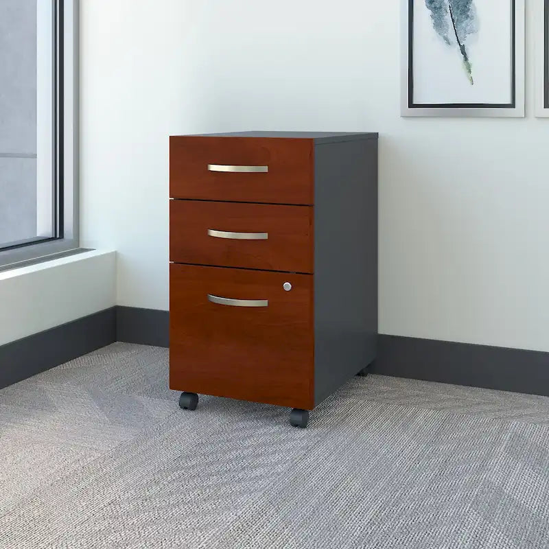 Cajonera Móvil de 3 Cajones – Cerezo Hansen/Gris Grafito y Cerezo Mocha, Monousuario