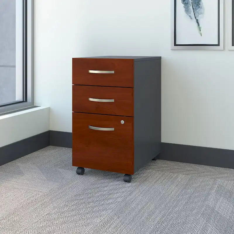 Cajonera Móvil de 3 Cajones – Cerezo Hansen/Gris Grafito y Cerezo Mocha, Monousuario