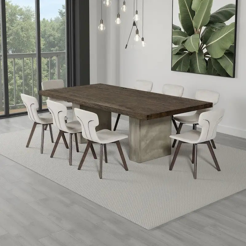 Mesa de comedor rectangular de madera y hormigón, marrón y gris, para 10 personas