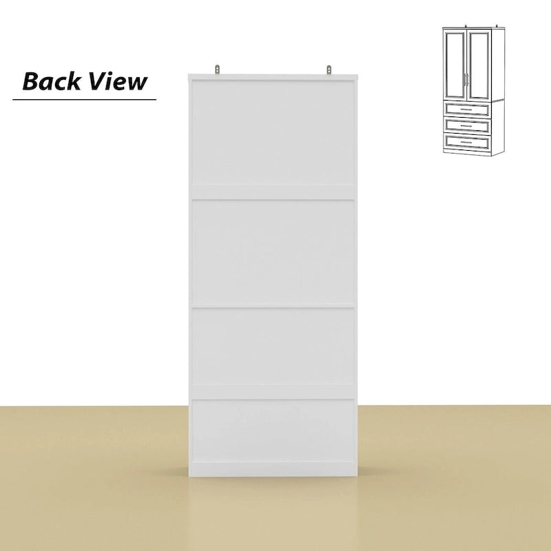 Armario blanco de doble puerta de cristal con tiradores dorados y barra para colgar, 1 persona