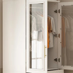 Armario blanco de doble puerta de cristal con tiradores dorados y barra para colgar, 1 persona