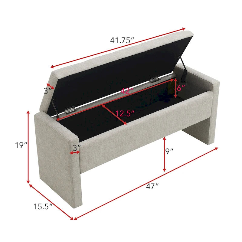 Banco otomano tapizado de almacenaje para 2 personas en gris oscuro / gris marrón / gris claro