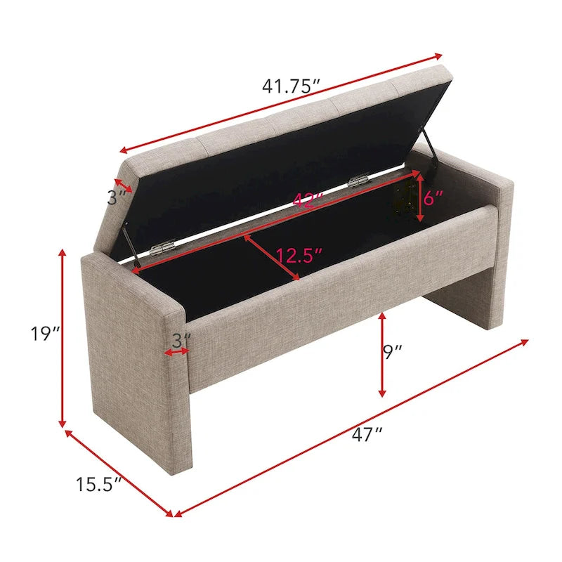 Banco otomano tapizado de almacenaje para 2 personas en gris oscuro / gris marrón / gris claro