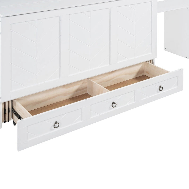 Cama Murphy Queen blanca con armario, escritorio y USB, 1 persona