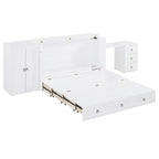 Cama Murphy Queen blanca con armario, escritorio y USB, 1 persona