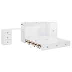 Cama Murphy Queen blanca con armario, escritorio y USB, 1 persona