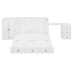 Cama Murphy Queen blanca con armario, escritorio y USB, 1 persona