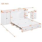 Cama Murphy Queen blanca con armario, escritorio y USB, 1 persona