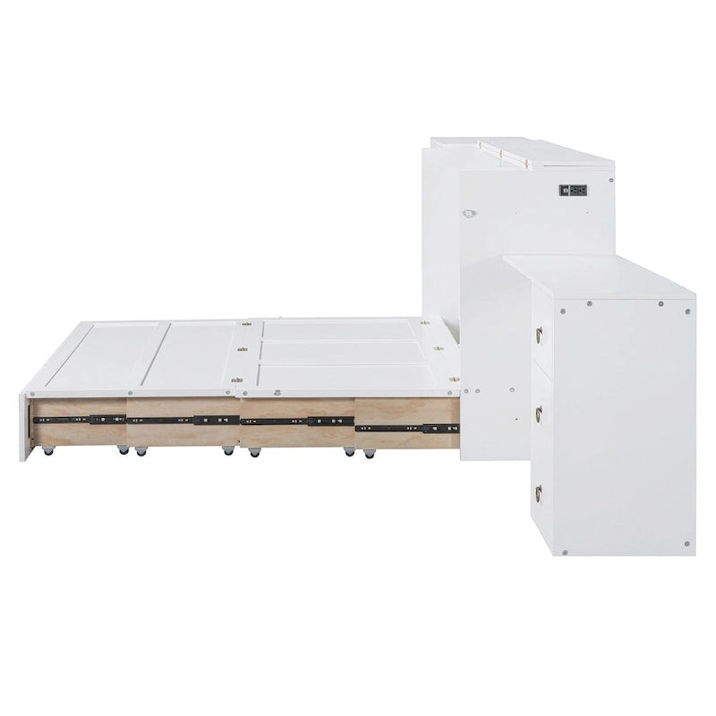 Cama Murphy Queen blanca con armario, escritorio y USB, 1 persona