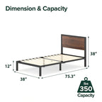 Estructura de cama con plataforma de metal negra y marrón con cabecero de madera, para 1-2 personas