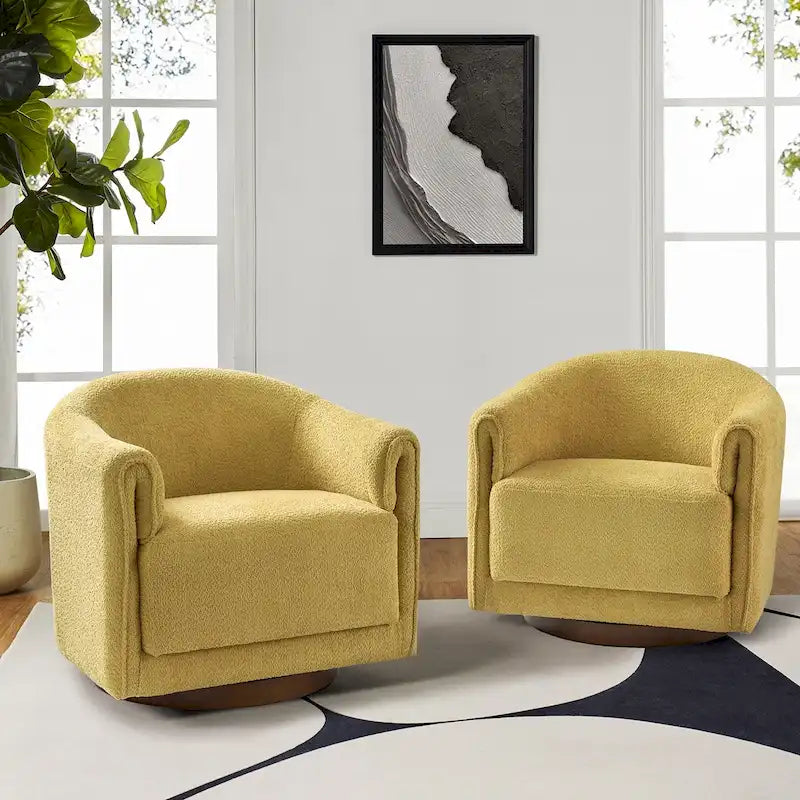 Sillón giratorio tapizado de barril gris/negro/amarillo/marfil, juego de 2