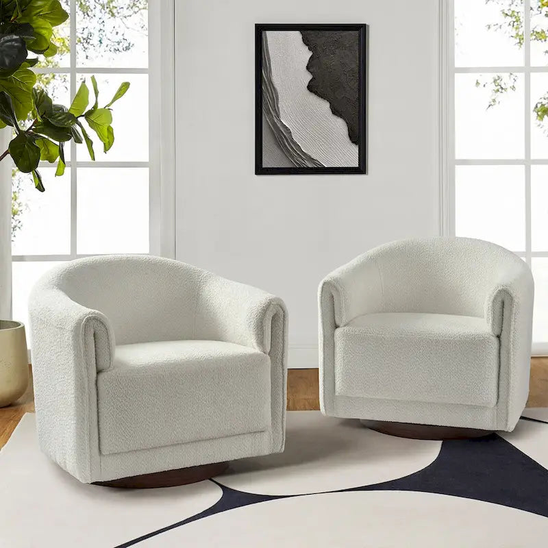 Sillón giratorio tapizado de barril gris/negro/amarillo/marfil, juego de 2
