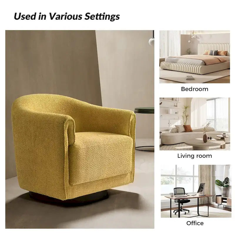 Sillón giratorio tapizado de barril gris/negro/amarillo/marfil, juego de 2