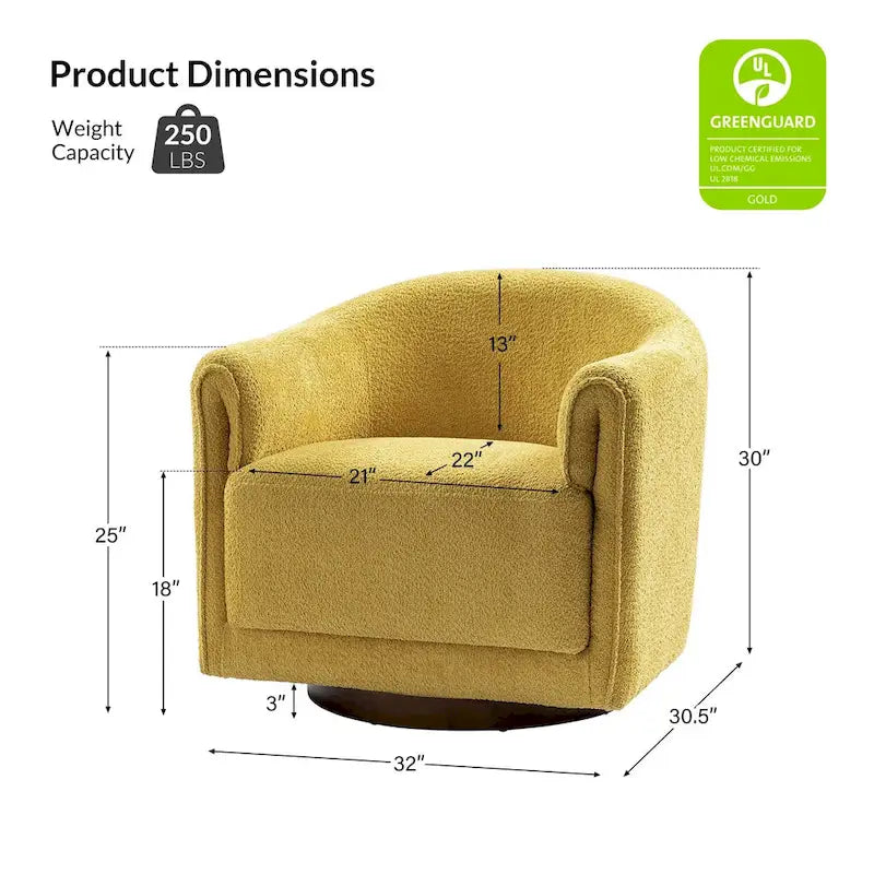 Sillón giratorio tapizado de barril gris/negro/amarillo/marfil, juego de 2