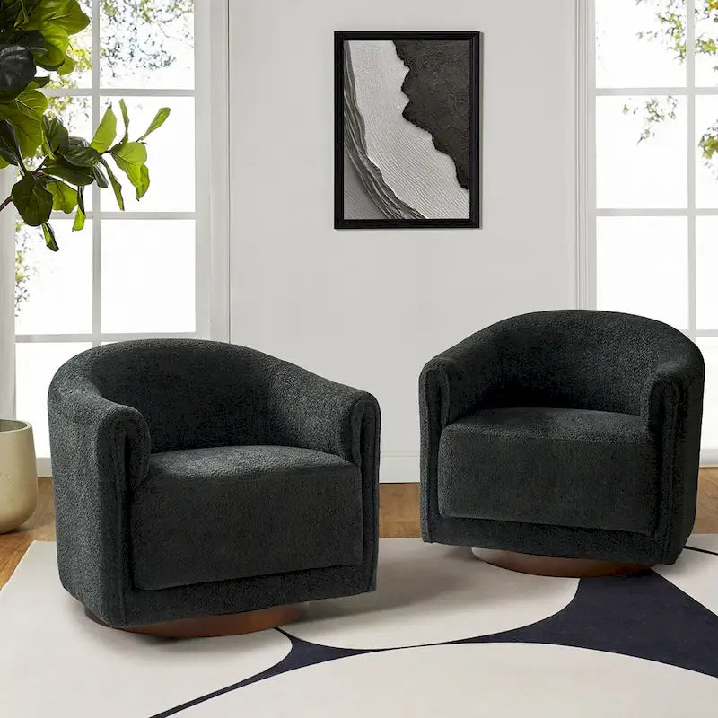 Sillón giratorio tapizado de barril gris/negro/amarillo/marfil, juego de 2