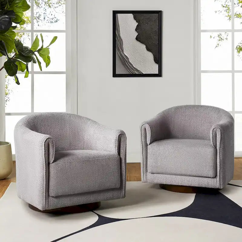 Sillón giratorio tapizado de barril gris/negro/amarillo/marfil, juego de 2