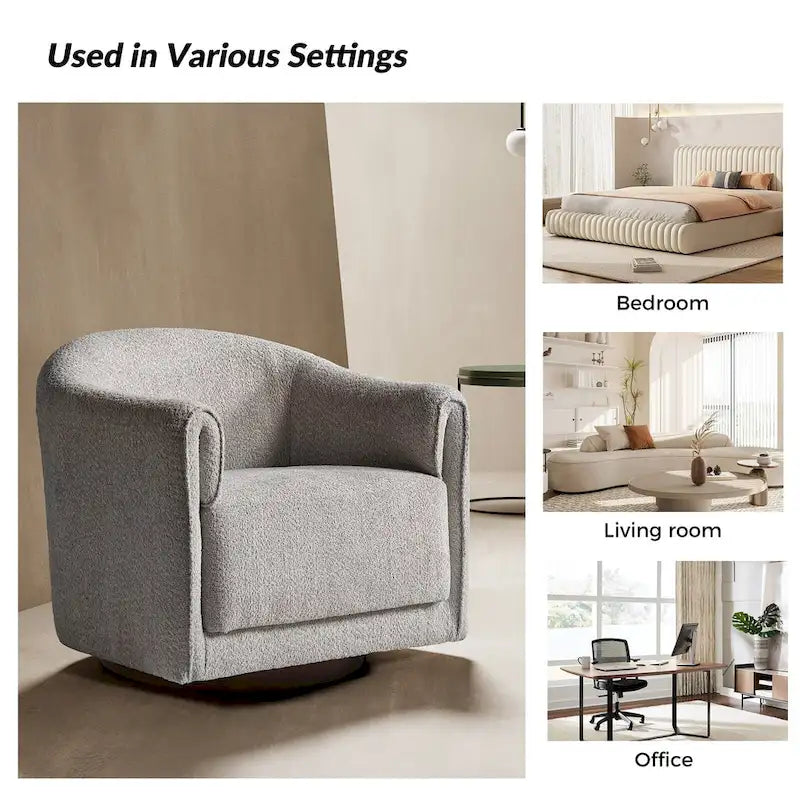 Sillón giratorio tapizado de barril gris/negro/amarillo/marfil, juego de 2