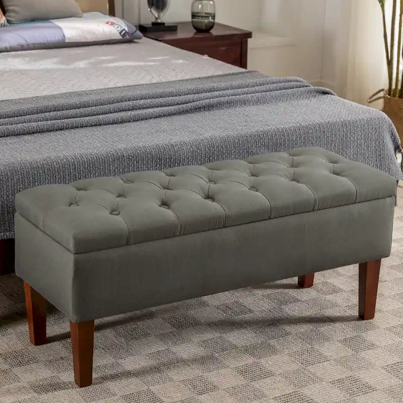 Banco otomana de almacenamiento capitoné Beige / Gris oscuro / Gris - 1 persona, tapa con bisagras