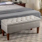Banco otomana de almacenamiento capitoné Beige / Gris oscuro / Gris - 1 persona, tapa con bisagras