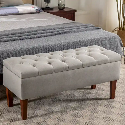Banco otomana de almacenamiento capitoné Beige / Gris oscuro / Gris - 1 persona, tapa con bisagras
