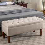Banco otomana de almacenamiento capitoné Beige / Gris oscuro / Gris - 1 persona, tapa con bisagras